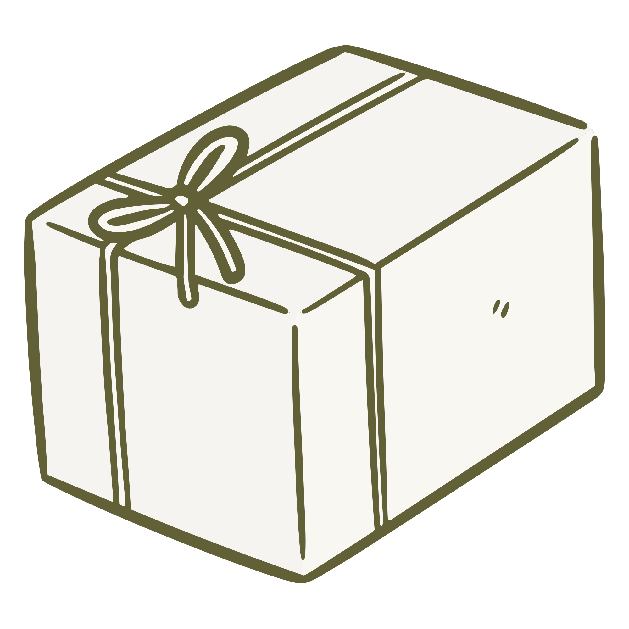 A simple line drawing of a gift box wrapped with a ribbon.
