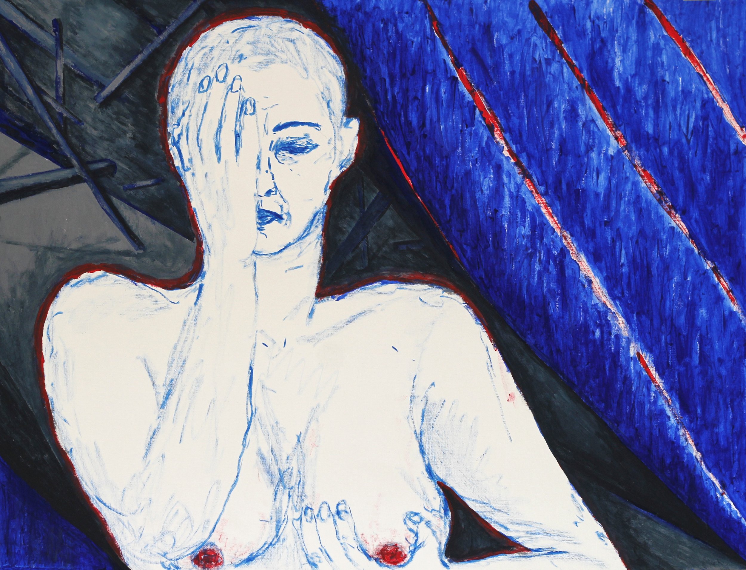 I miss my children; 2026, Acrylic and ink on oil paper, 50x65cm