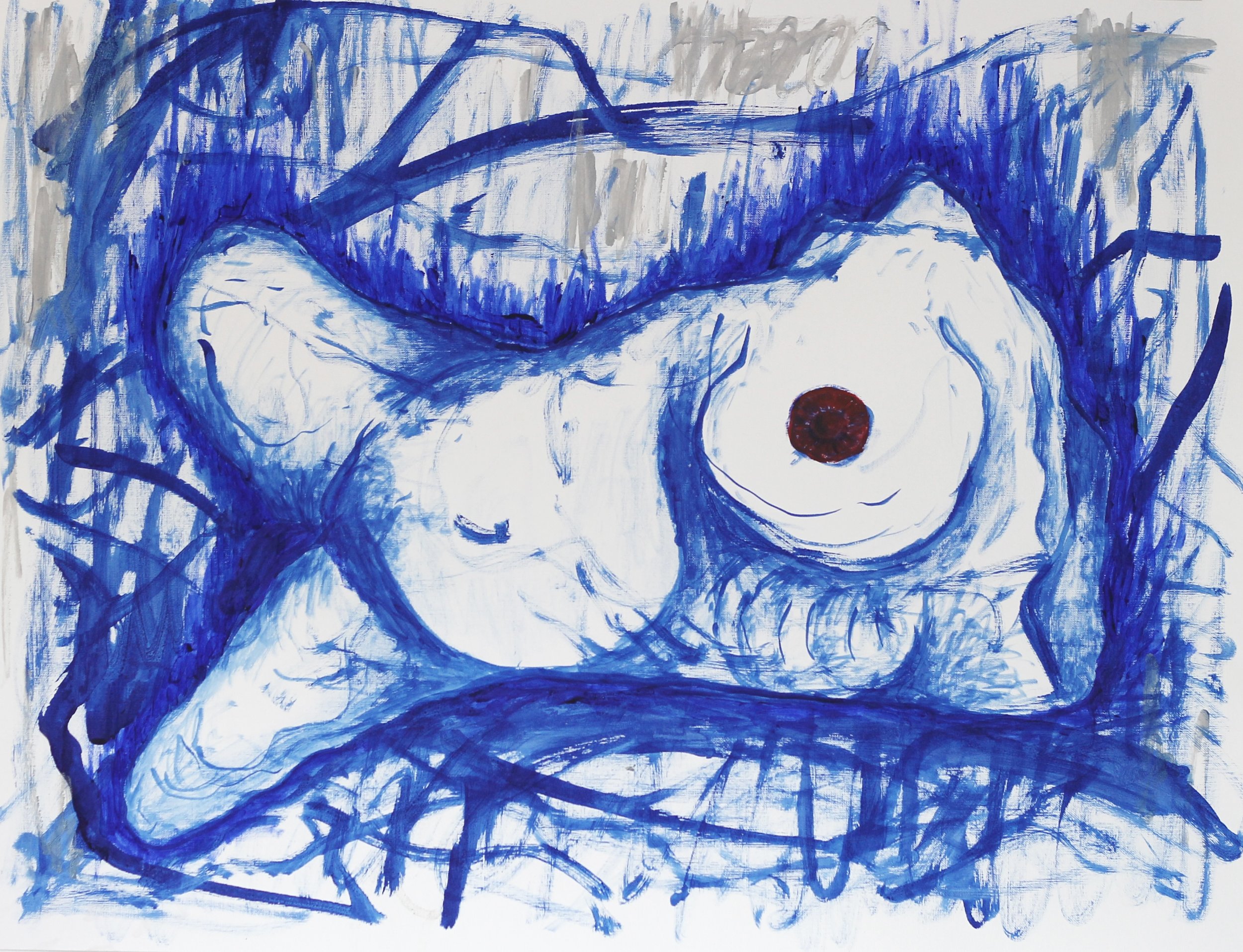 There's A Body In The Blue; 2026,
Acrylic and ink on oil paper, 50x65cm