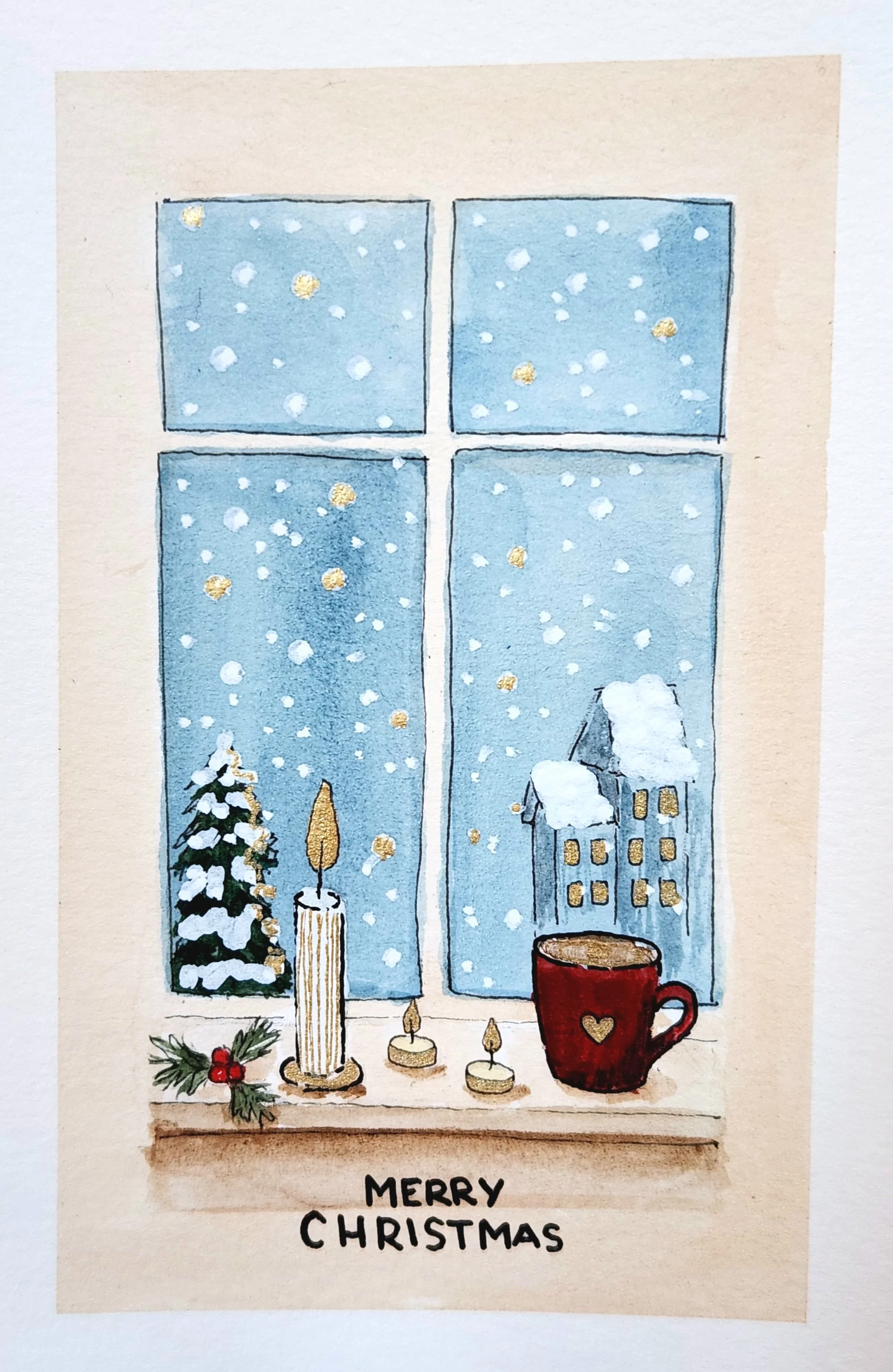 Watercolour paint, marker, gel pen