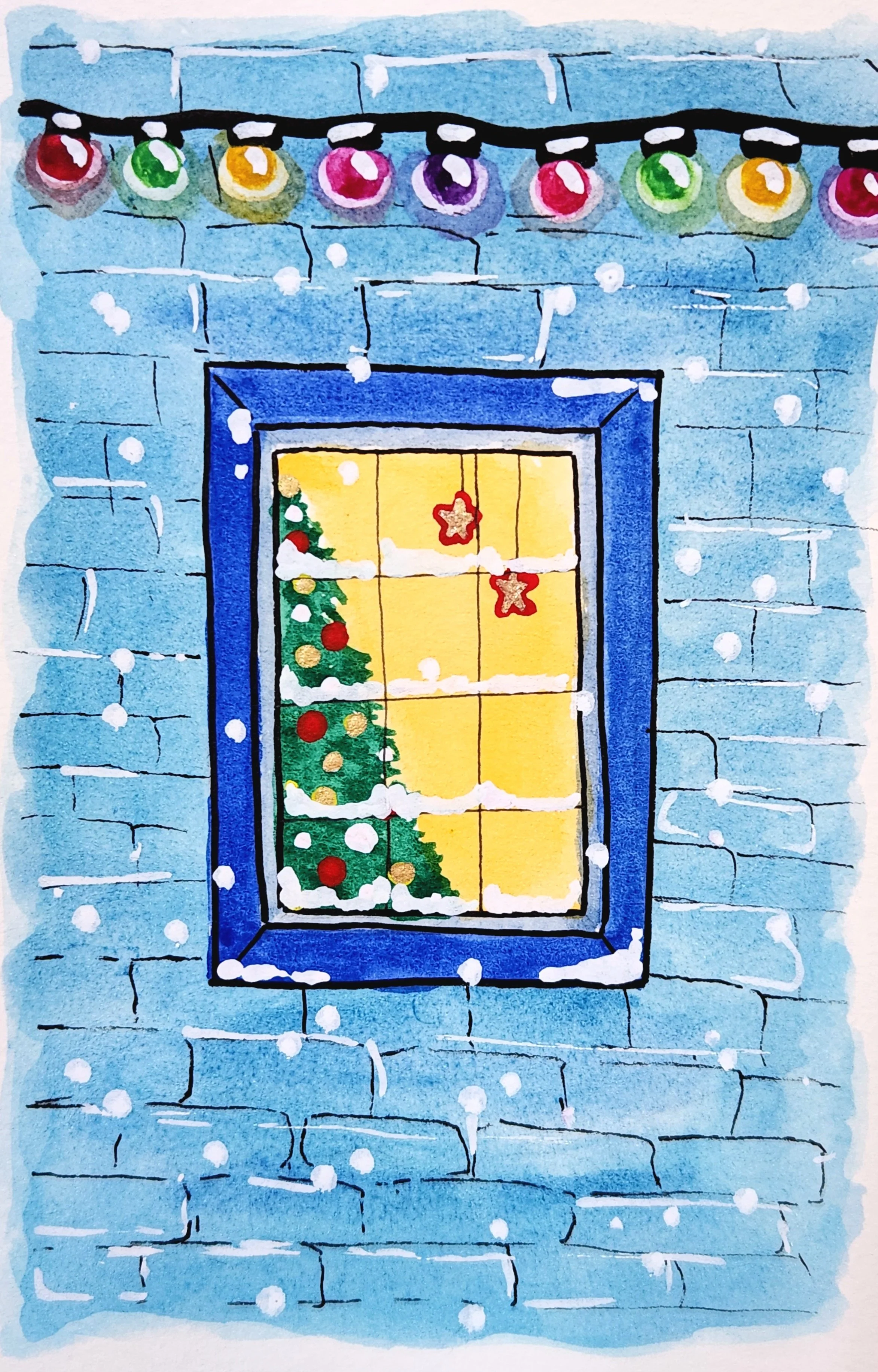 Watercolour paint, marker, gel pen
