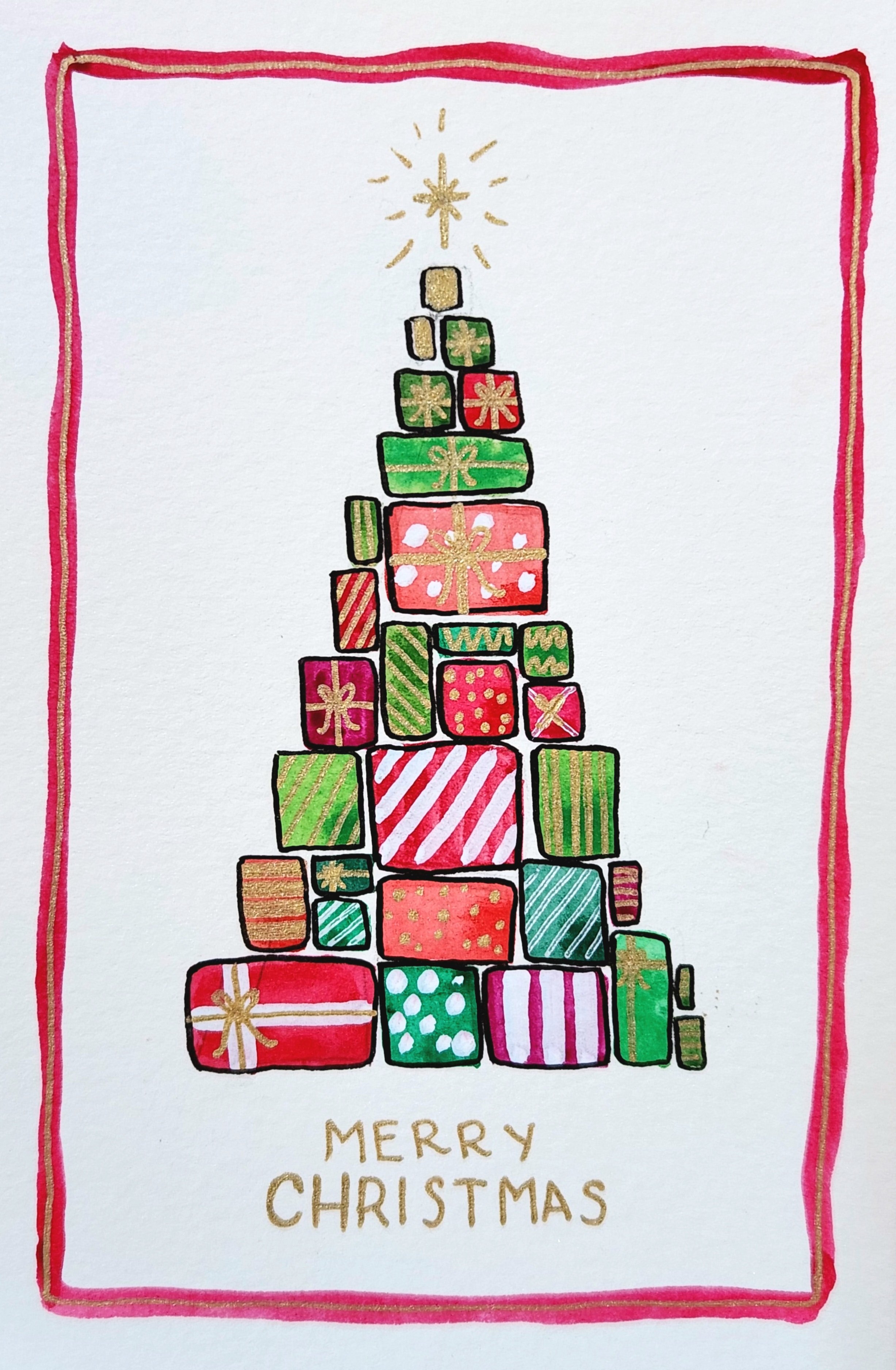 Watercolour paint, marker, gel pen