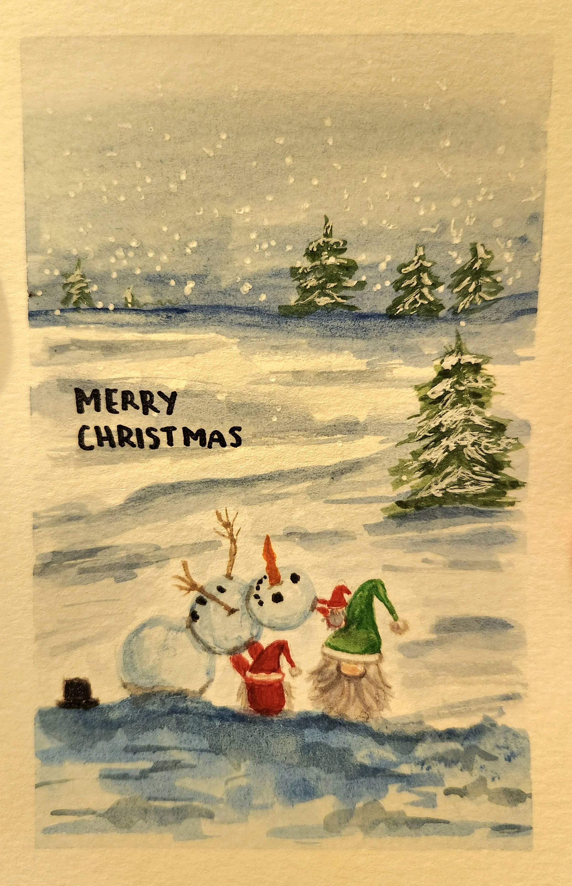 Watercolour paint, marker, gel pen