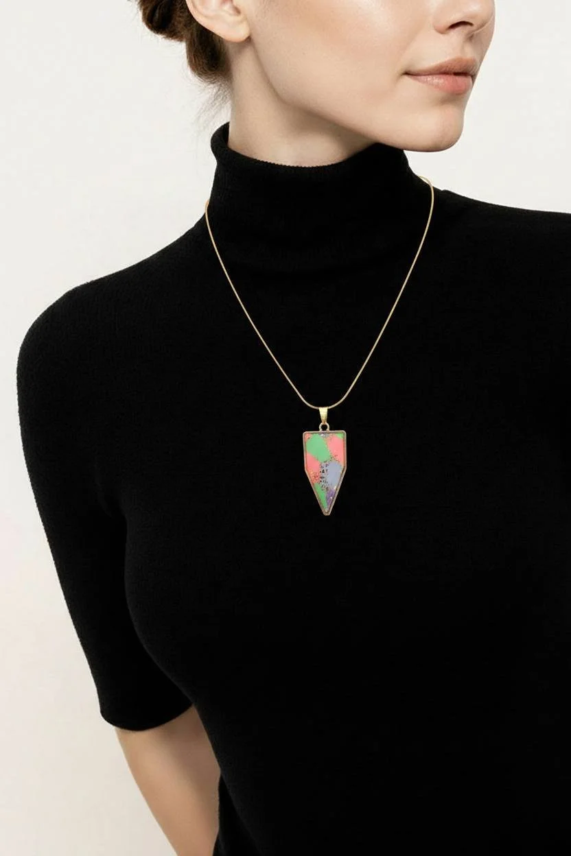 Geometric Pastel Mosaic Pendant Necklace