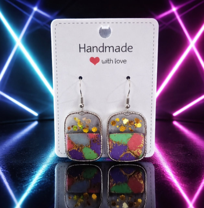 Colour‑Splash Rectangle Dangle Earrings