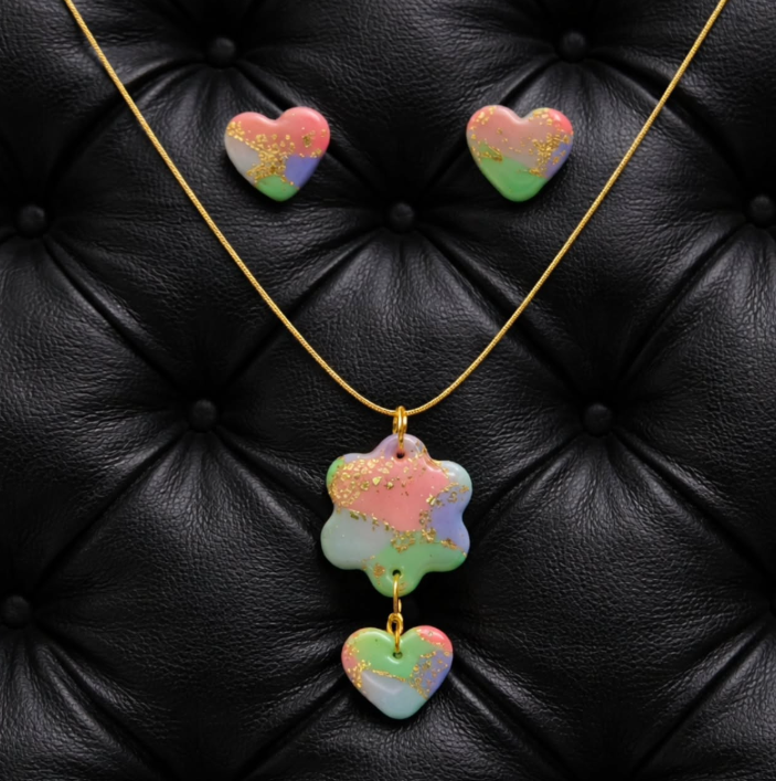 Handcrafted Pastel Heart & Flower Jewellery Set