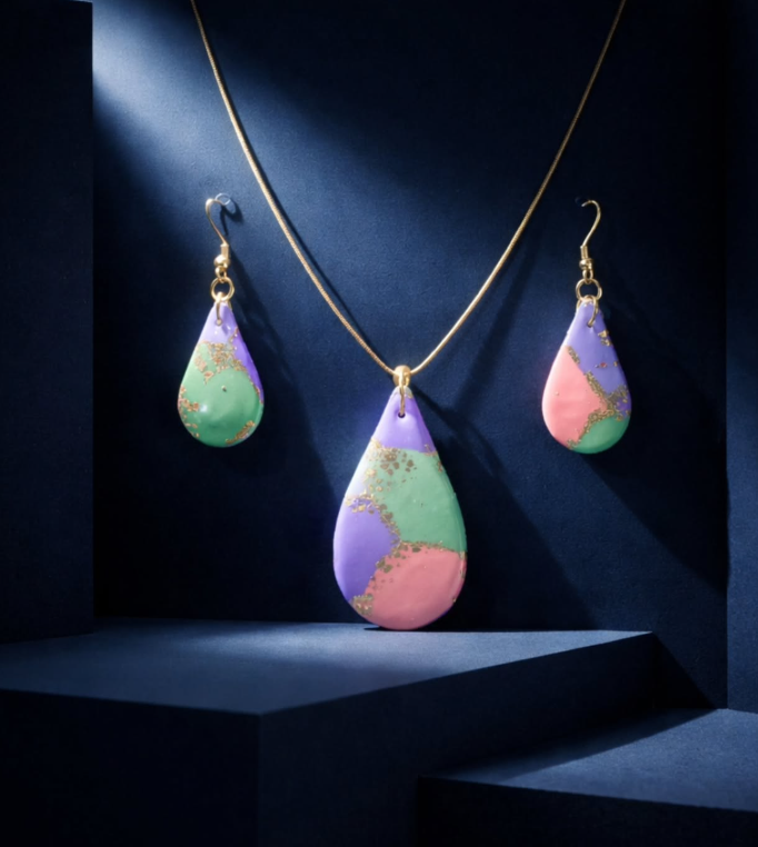 Pastel Patchwork Teardrop Jewellery Set