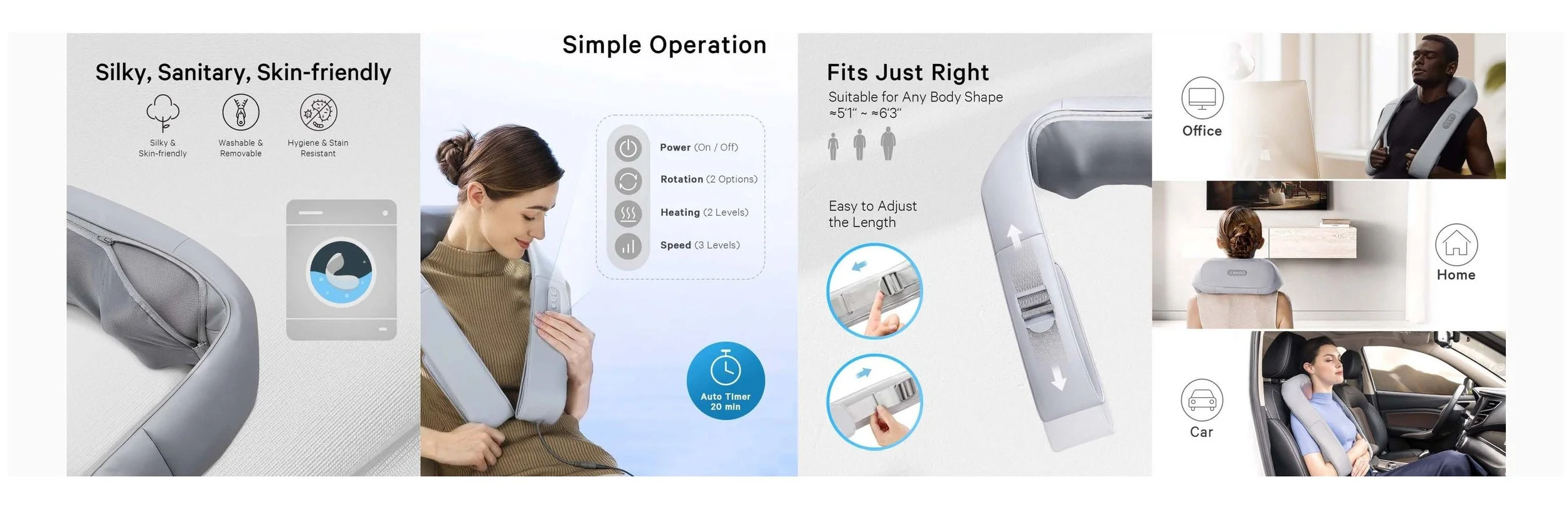 Parametric tooling and UX design for Naipo massager. James Design ensures perfect tolerances, skin-friendly material selection, and multi-scenario usability (Office, Home, Car) for hardware products.