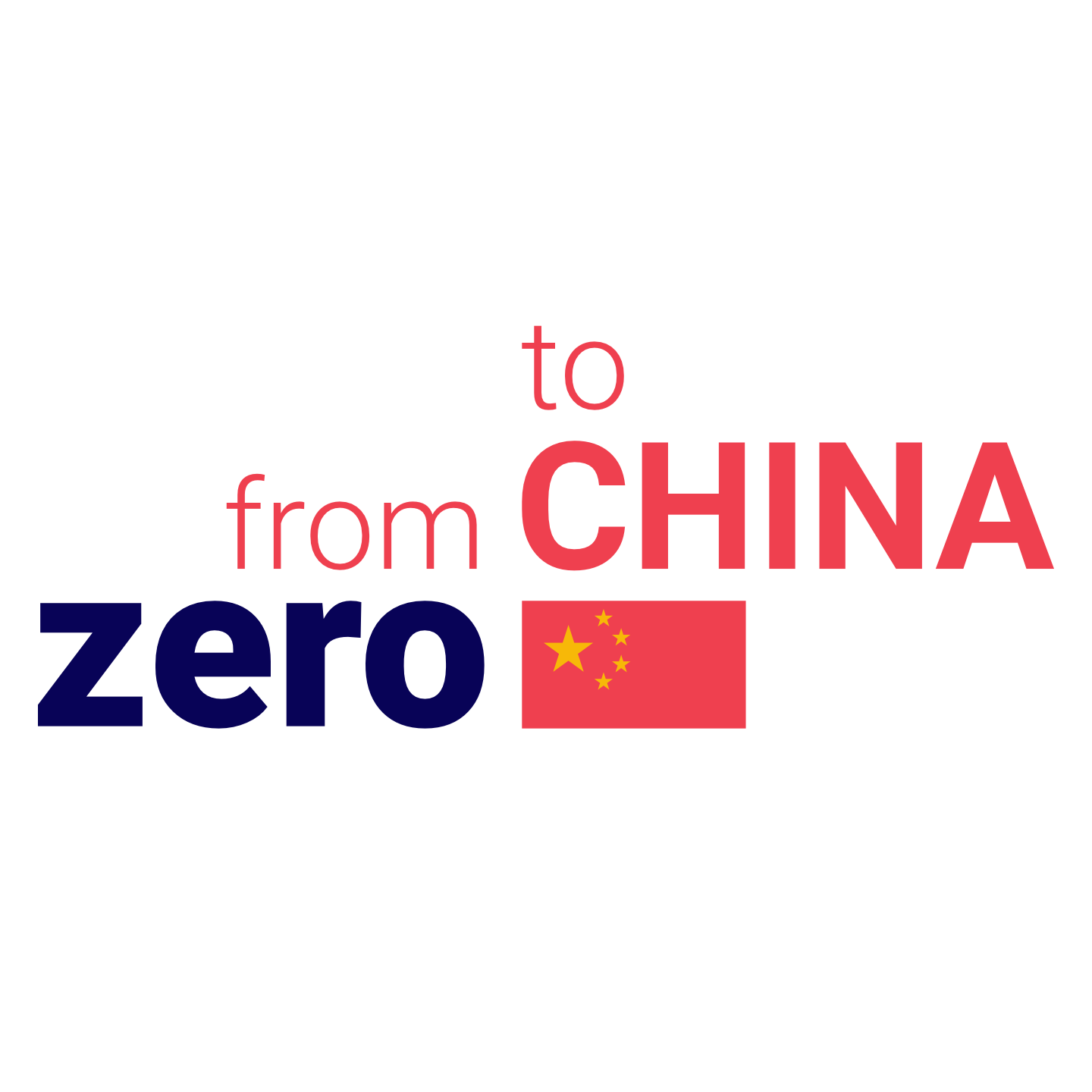 Our special program logo featuring the phrase 'Zero to from China' with the words 'zero' in navy blue, 'to' and 'from' in pink, and 'China' in bold pink letters, accompanied by a small Chinese flag.