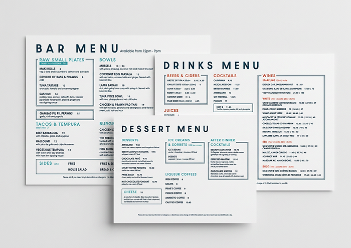 Rick Stein menu for Sandbanks bar launch.