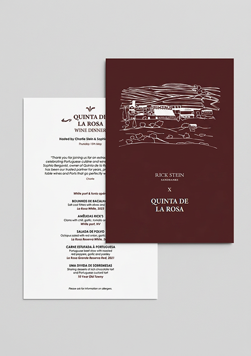 Rick Stein menu for Sandbanks x Quinta De La Rosa