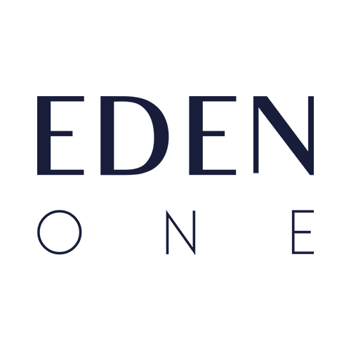 Logo for EDEN ONE with the words 'EDEN' and 'ONE' in navy blue text on a white background.