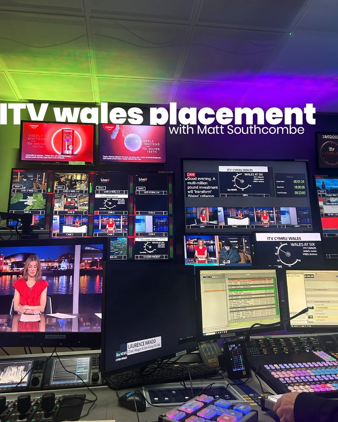 Three Days with ITV Wales come to an end 🏴󠁧󠁢󠁷󠁬󠁳󠁿

It was a vitally important three days that I&rsquo;m super grateful for. Learning from some great people and a talented team, @mattsouthtv in particular who I shadowed for two of the three days