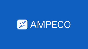AMPECO logo on a blue background.