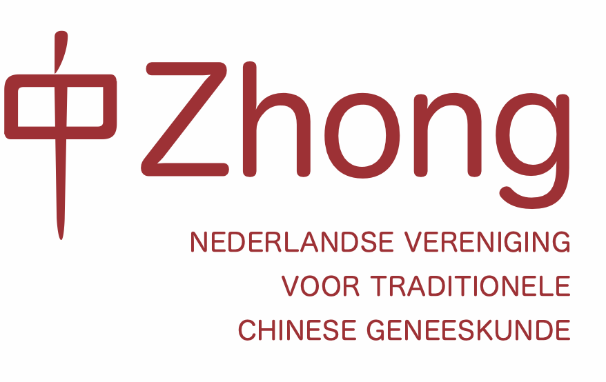 Logo van de Nederlandse Vereniging voor Traditionele Chinese Geneeskunde met een Chinese teken en de woorden 'Zhong' en 'Nederlandse Vereniging voor Traditionele Chinese Geneeskunde'
