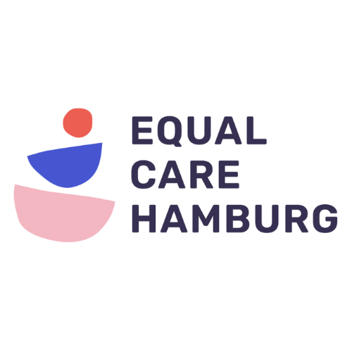 Logo von EQUAL CARE HAMBURG mit stilisierten Figuren in Rot, Blau und Pink.
