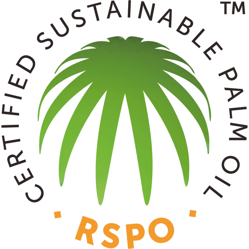 Logo of the Certified Sustainable Palm Oil (RSPO), featuring a green palm tree with curved fronds and the text 'CERTIFIED SUSTAINABLE PALM OIL' arching above, and 'RSPO' in orange below.