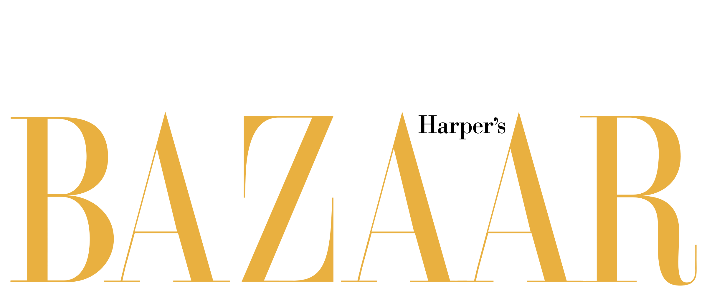BAZAAR logo in gold lettering on a black background.