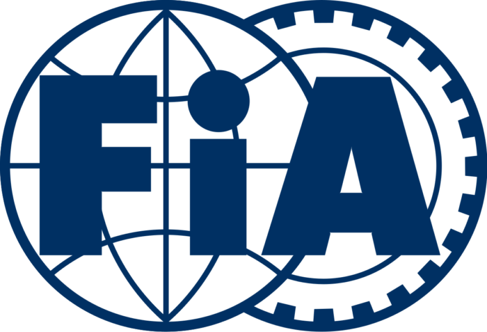 FIA logo with a globe and gear design in blue and white.