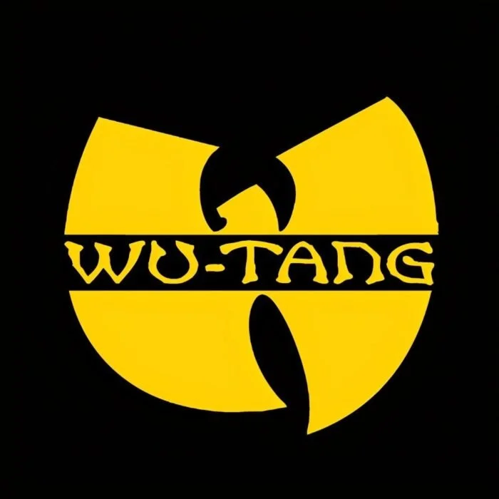 A black background with a yellow Wu-Tang Clan logo, which is a stylized 'W'. The words 'WU-TANG' are written across the middle of the logo.