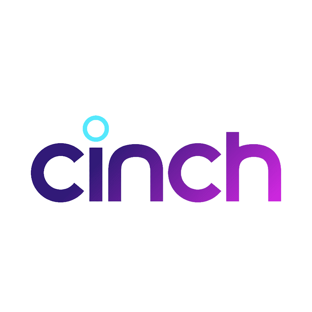 Colorful text spelling 'cinch' with a small blue circle above the letter 'c'.