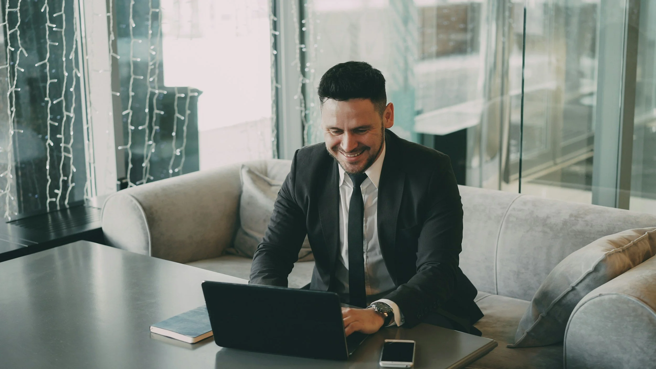 Business man preparing for meeting on laptop