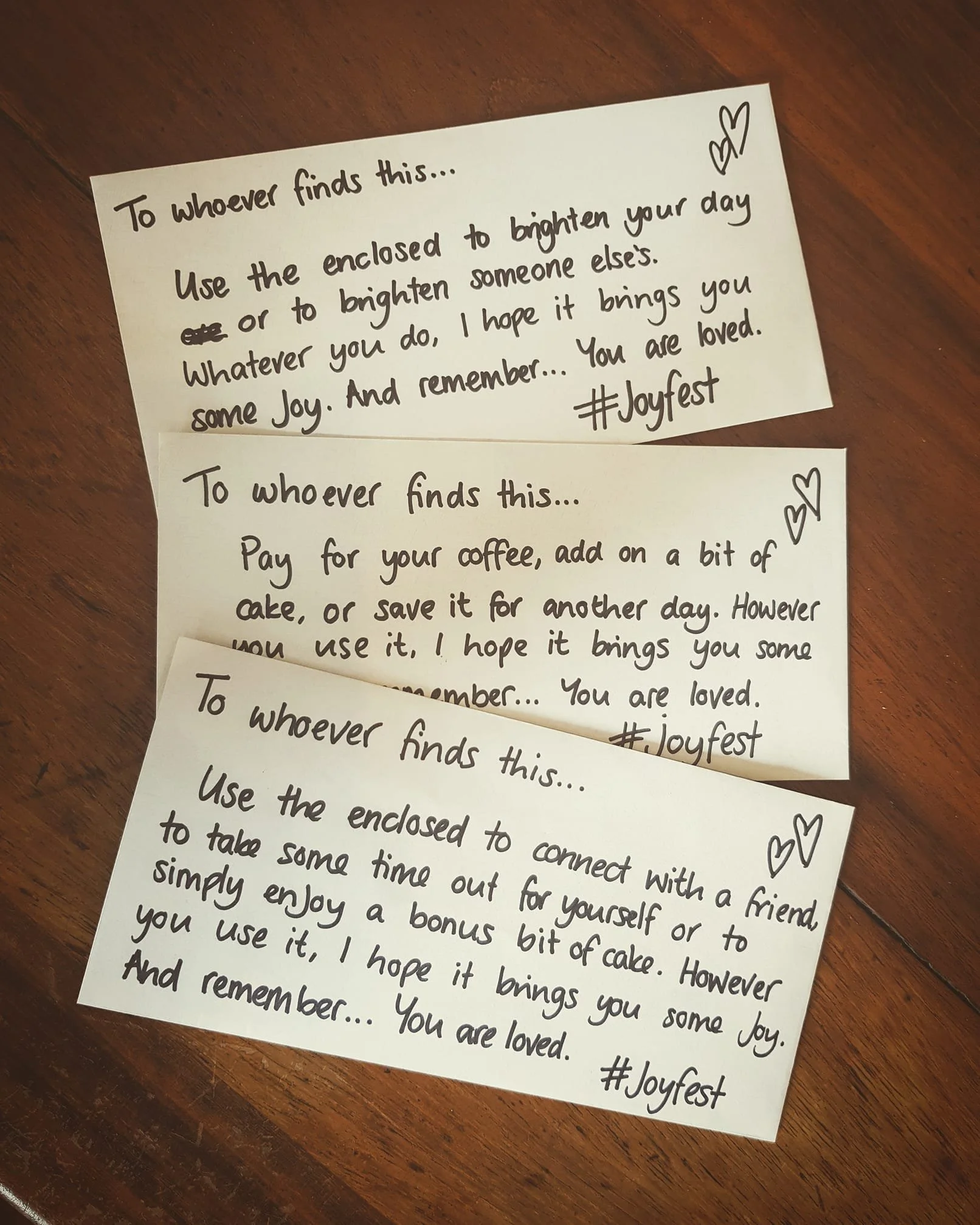 Vouchers in envelopes left for someone to find