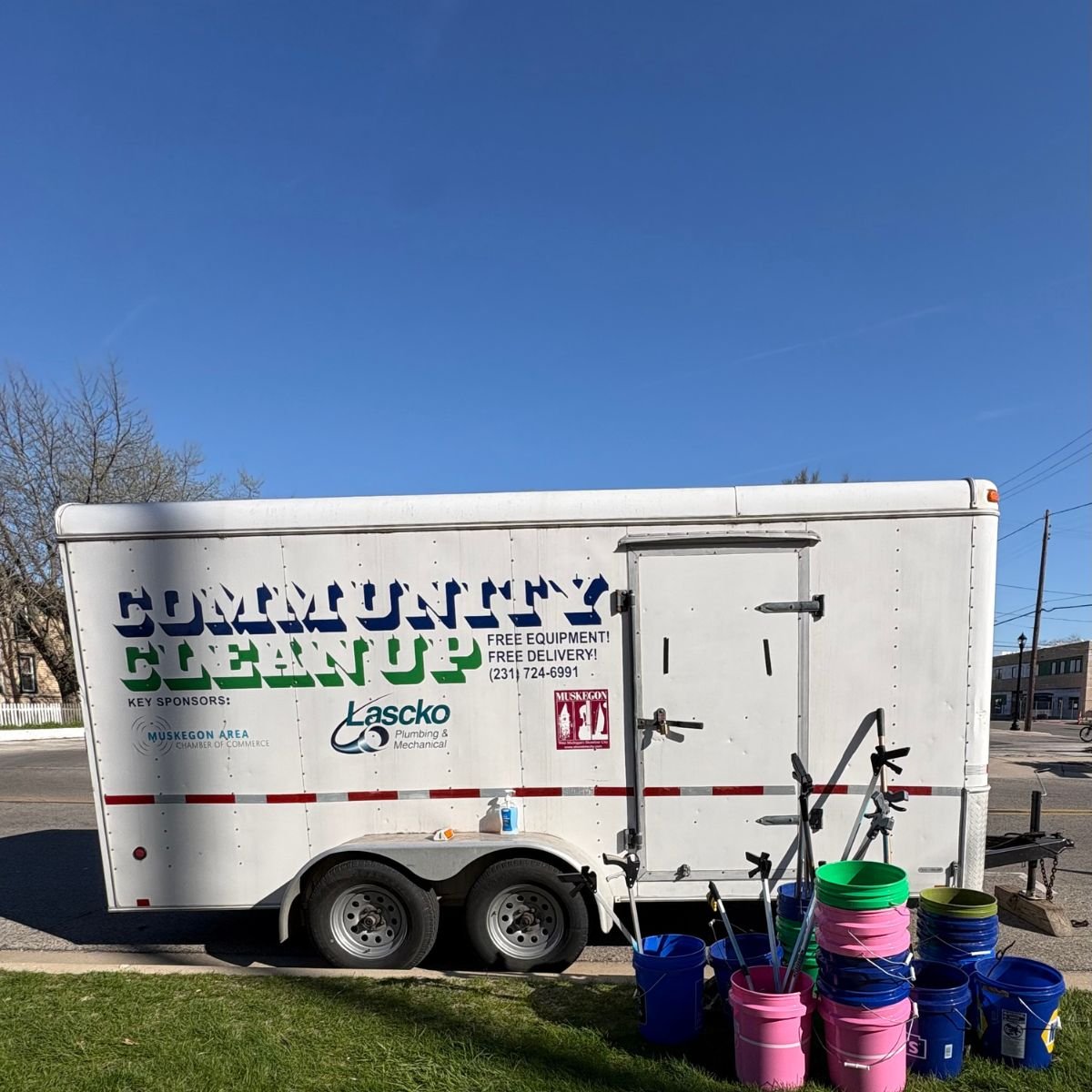 On-site equipment staging and tool distribution utilizing the Muskegon community clean-up trailer for the 2026 Third Street Earth Day initiative. Partnerships with over 15 other organizations lead to 435 pounds of debris being cleaned from Nelson Nei