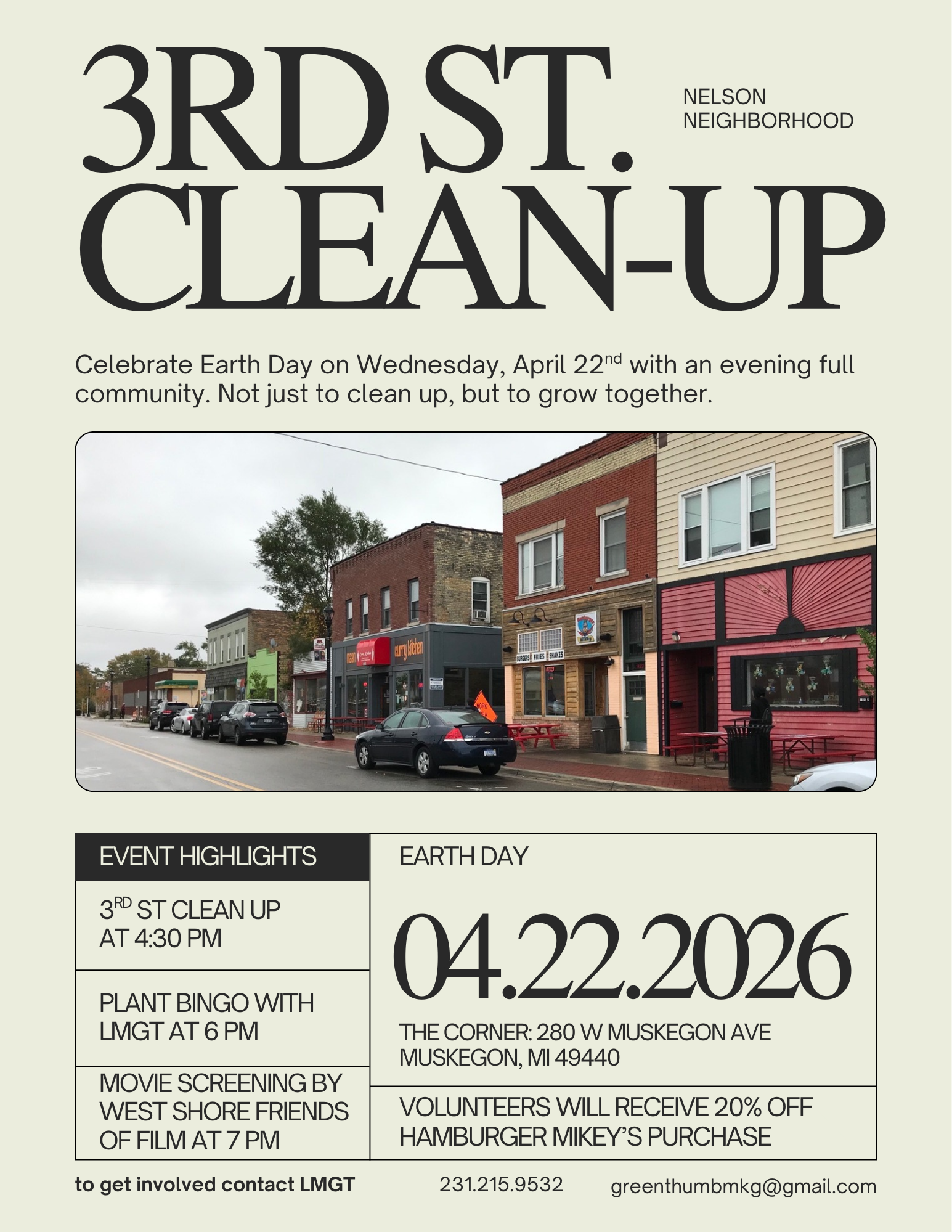 High-impact community engagement starts with clear, accessible communication. For the 2026 Earth Day Third Street Cleanup in Muskegon, MI, Avia Pervia built the operational scaffolding and multi-channel campaign strategy alongside the Nelson Neighbor