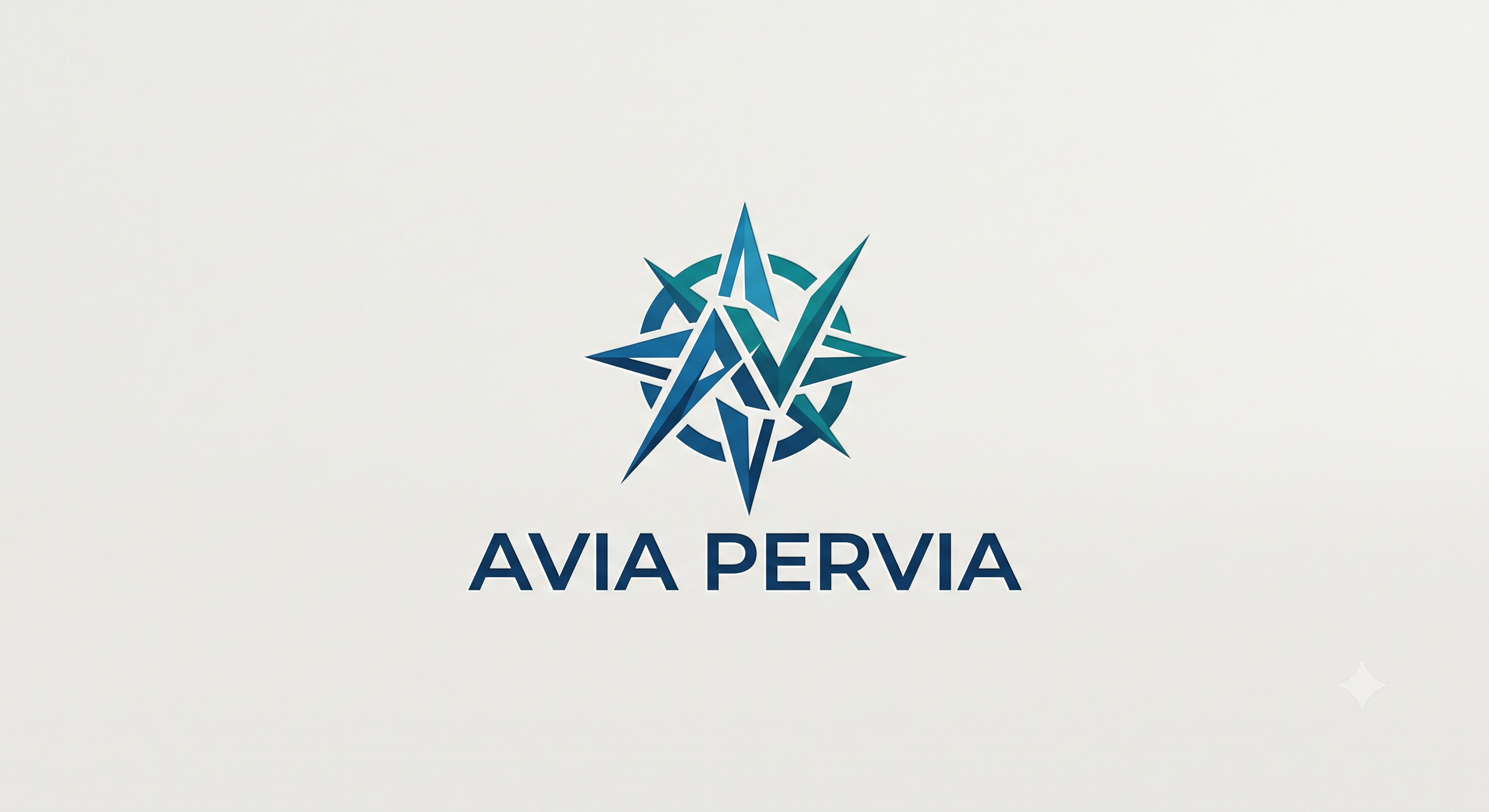 Logo for AVIA PERVIA featuring a stylized compass with sharp points in shades of blue and teal, with the text 'AVIA PERVIA' underneath.