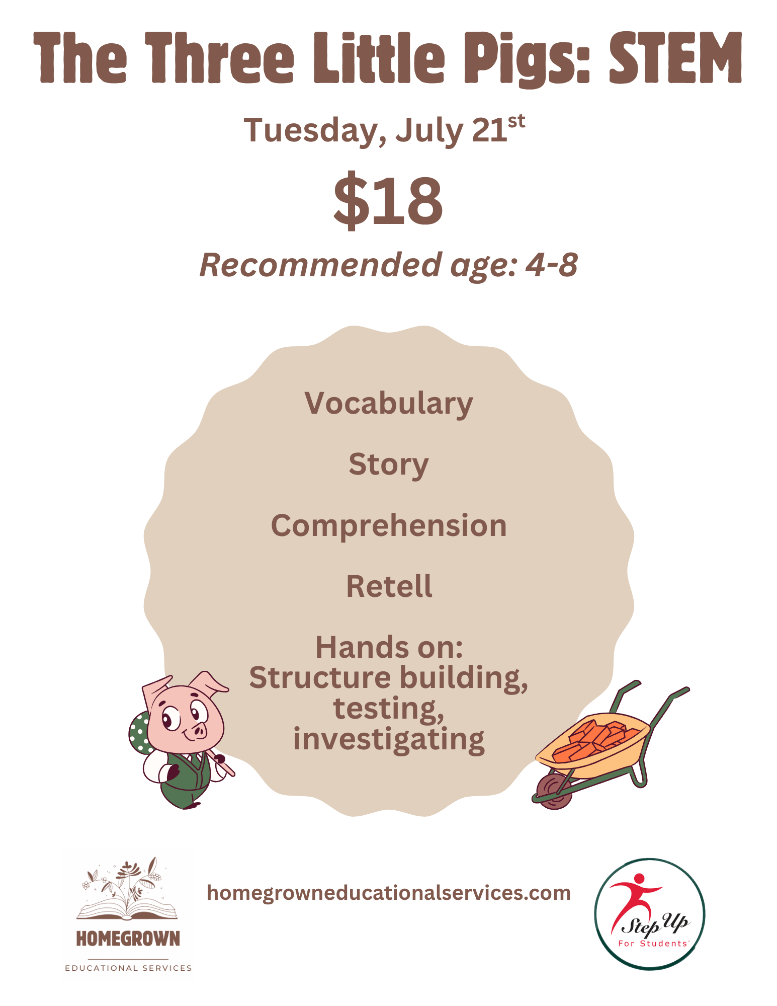 Three Little Pigs: STEM, Tuesday, July 21st, 10:00-11:00 am