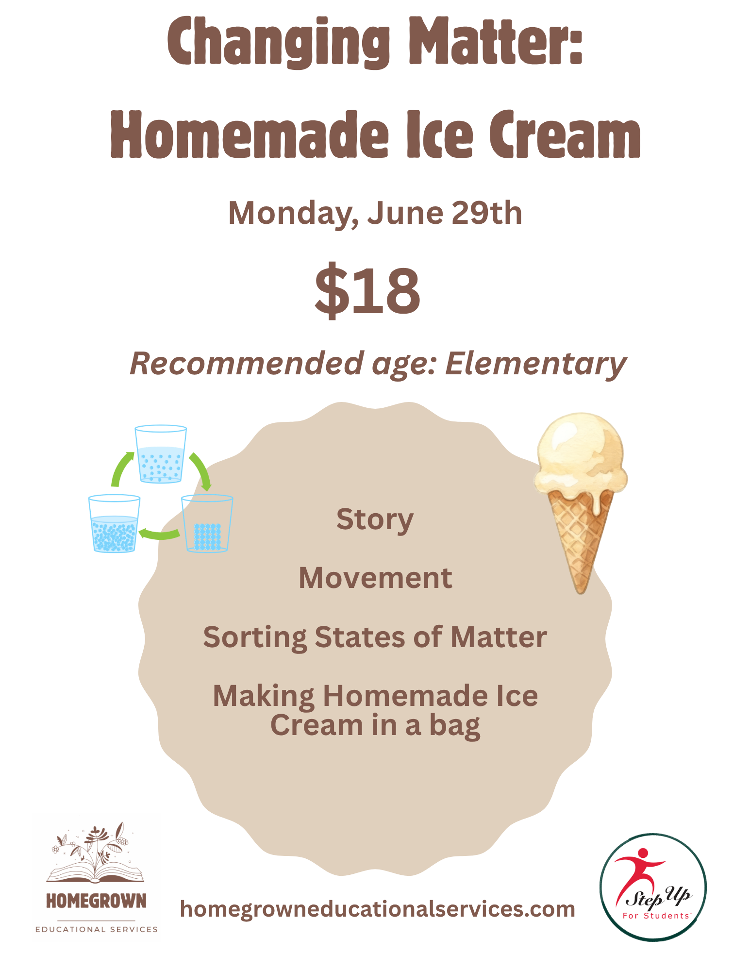 Changing Matter: Homemade Ice Cream: Monday, June 29th, 10:00-11:00 am