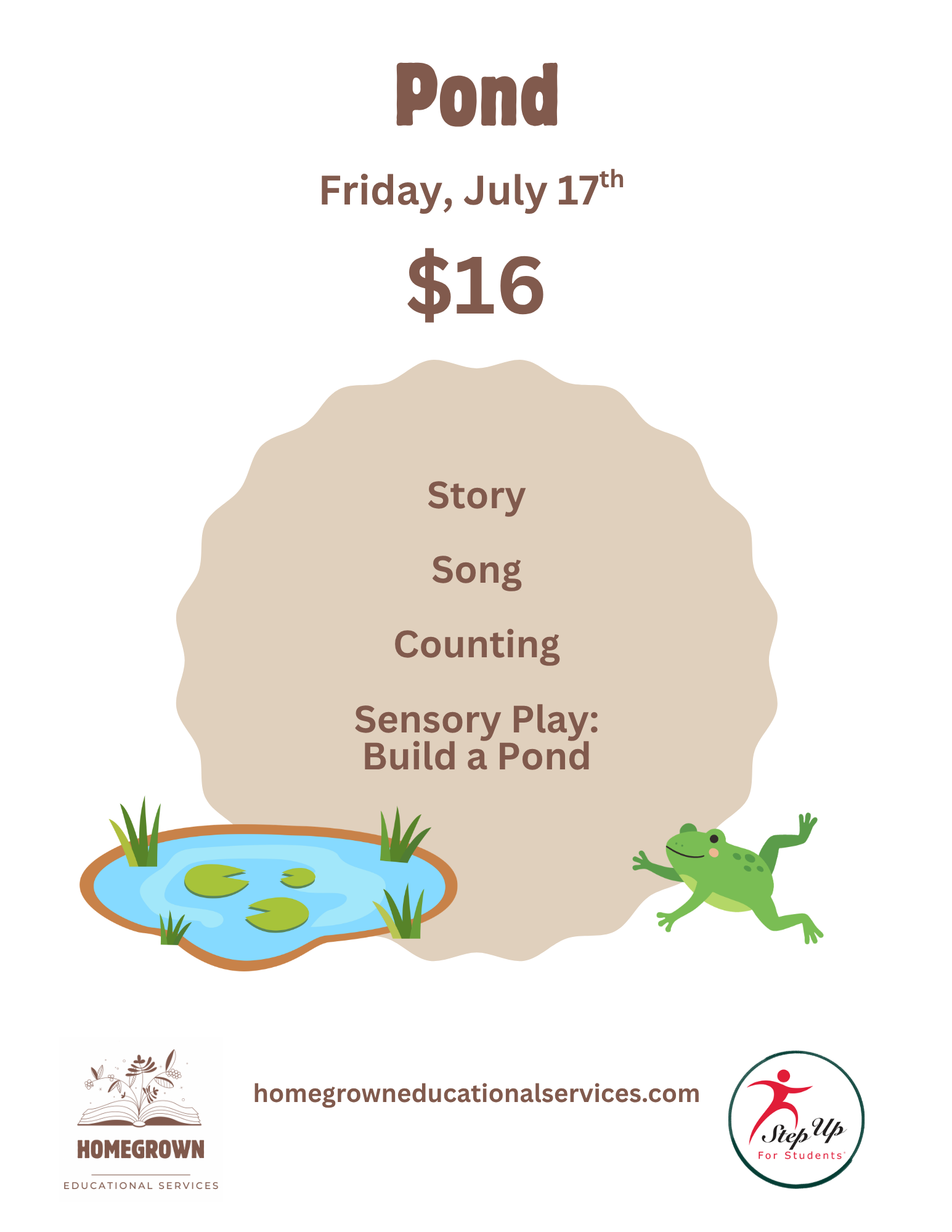 Pond: Friday, July 17th, 10:00-11:00 am