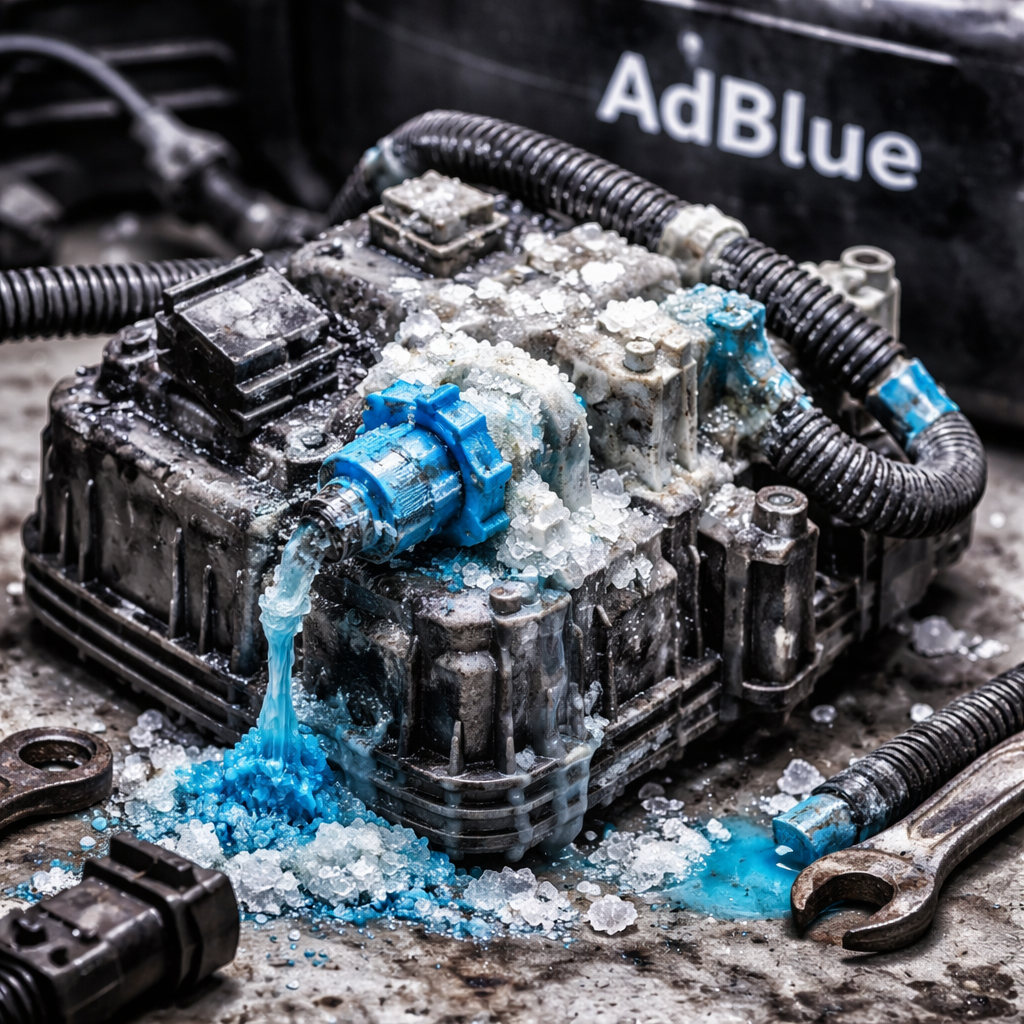 Eine Undichtigkeit im AdBlue System mit kristallisiertem AdBlue