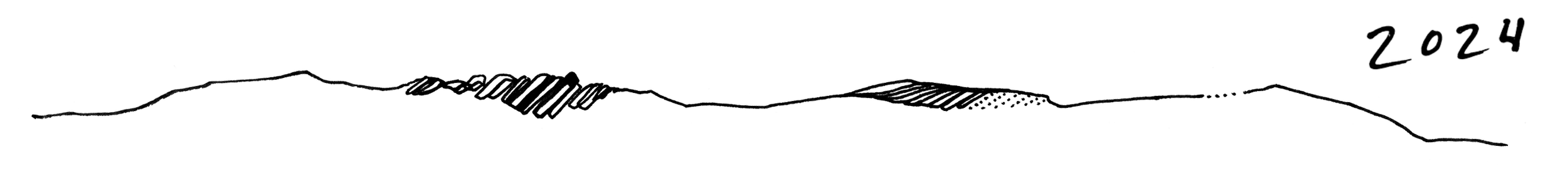 Drawing of a mountain range with the year "2024" written in the upper right corner.