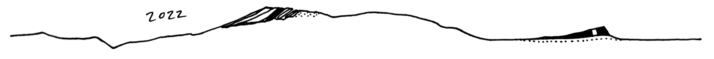 Line drawing of mountain range with the year 2022 written in the top left