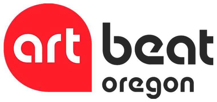 Logo for Art Beat Oregon featuring a red circle with the word 'art' in white inside, and the words 'beat' and 'oregon' to the right in black.