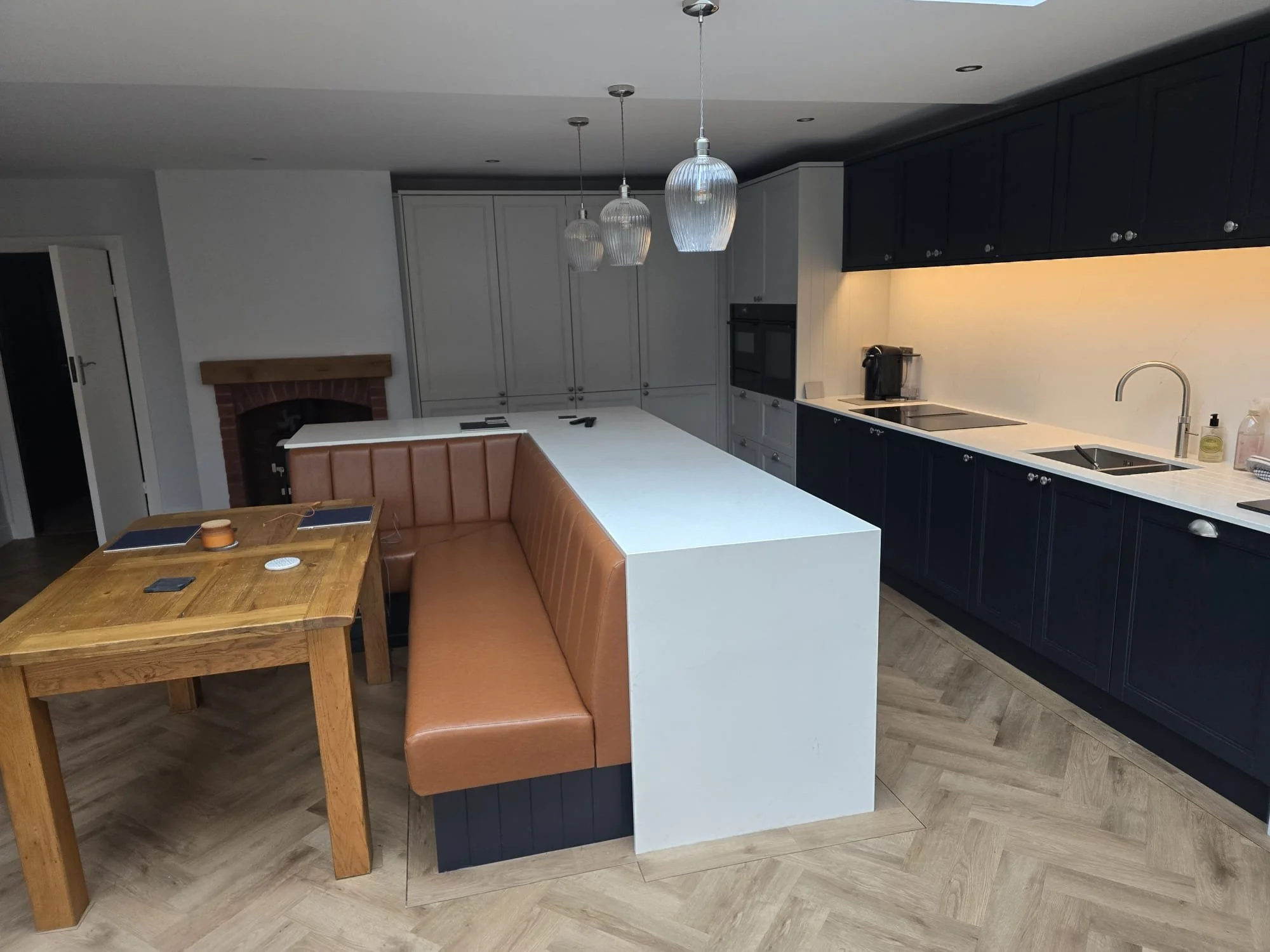 bespoke kitchen cabinets and seating 
