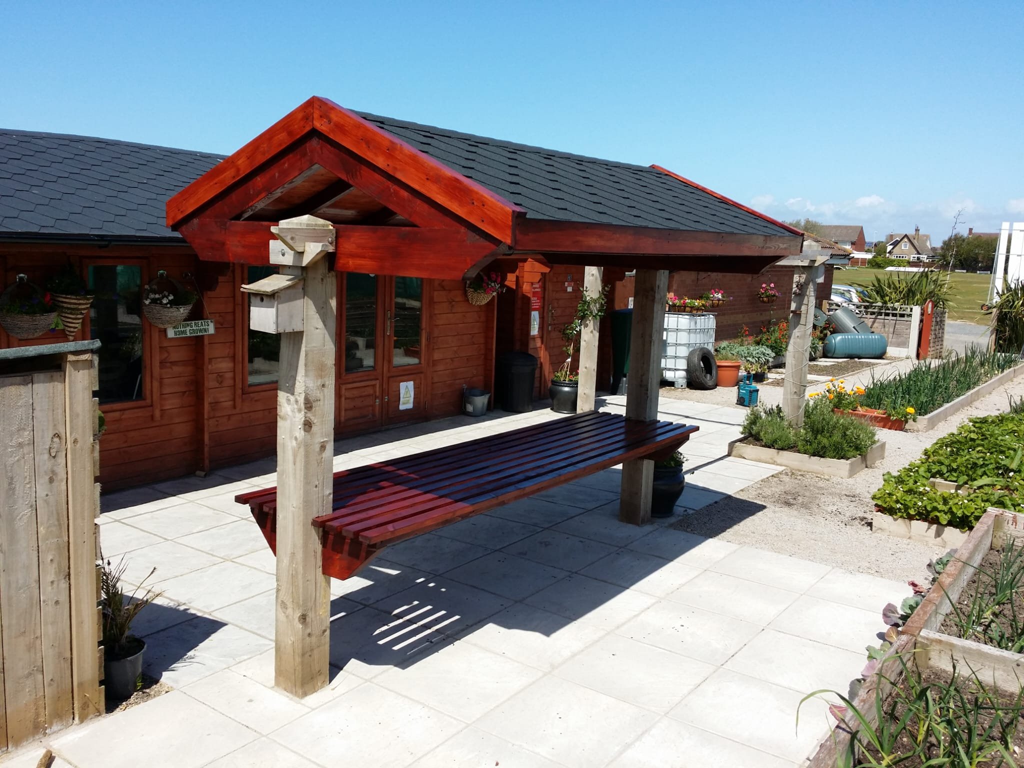 wheelchair friendly covered seating area made to measure