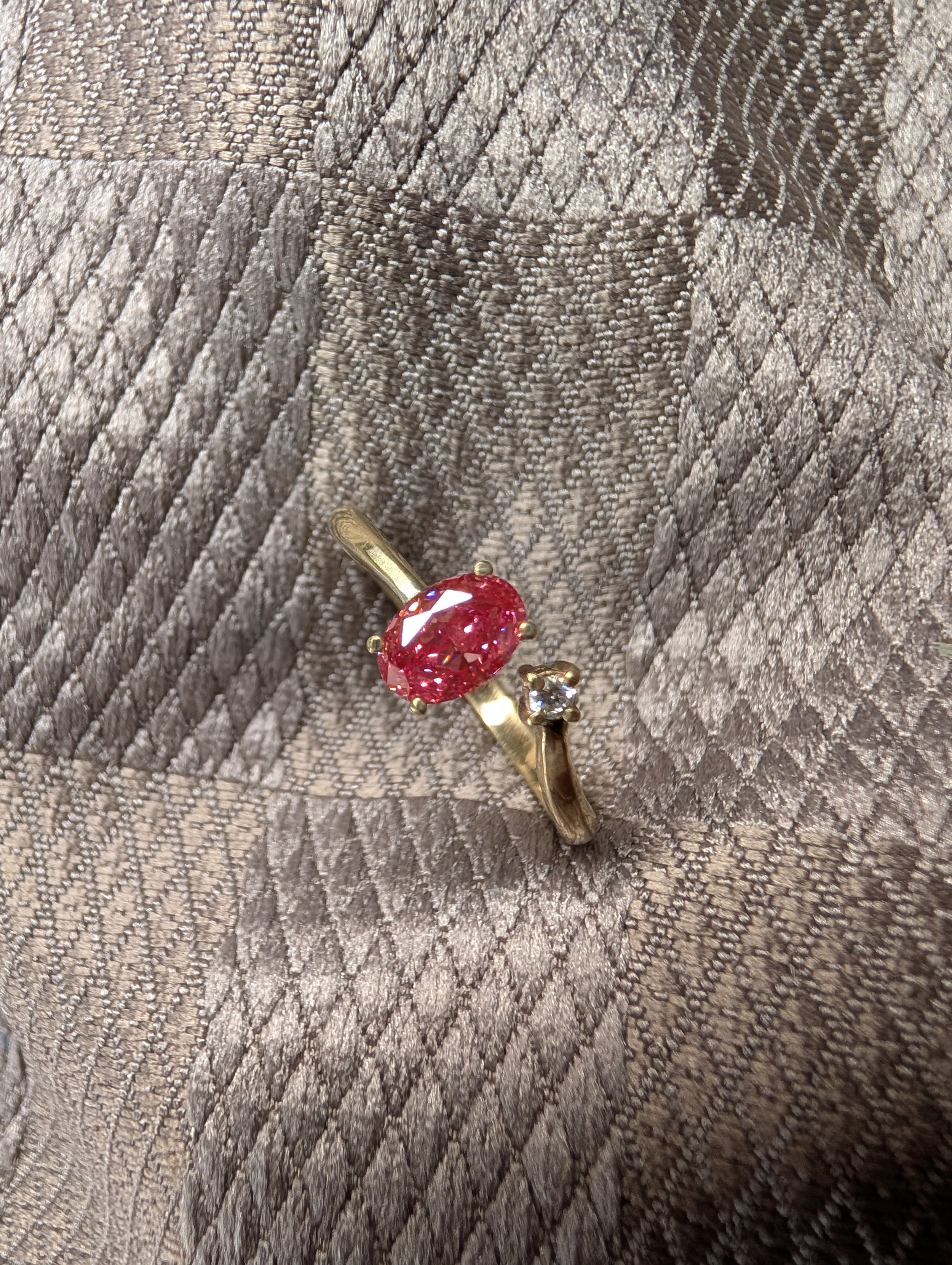 Pink Oval Diamond and Gold Engagement Ring