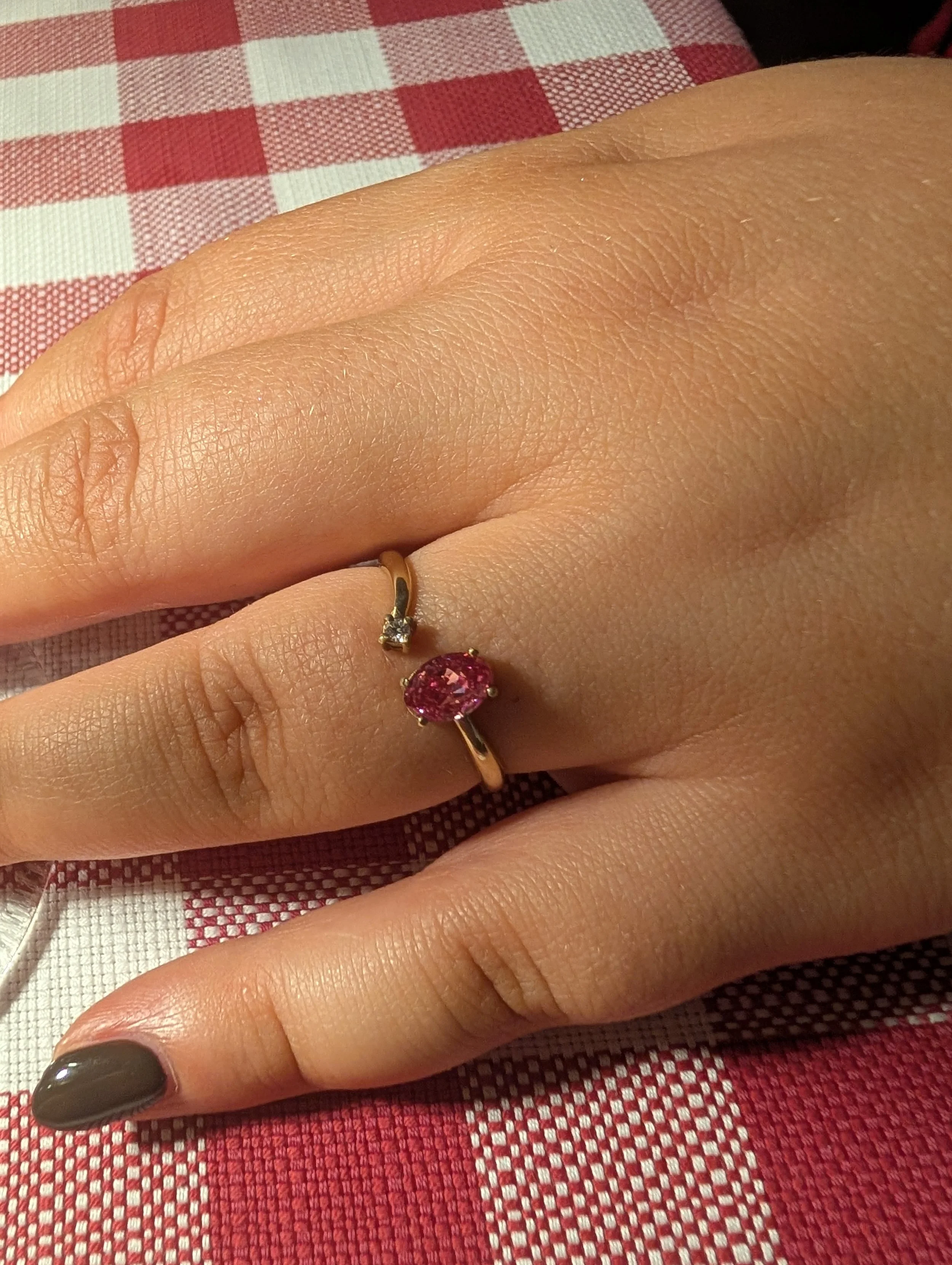 Pink Oval Diamond and Gold Enagagement Ring