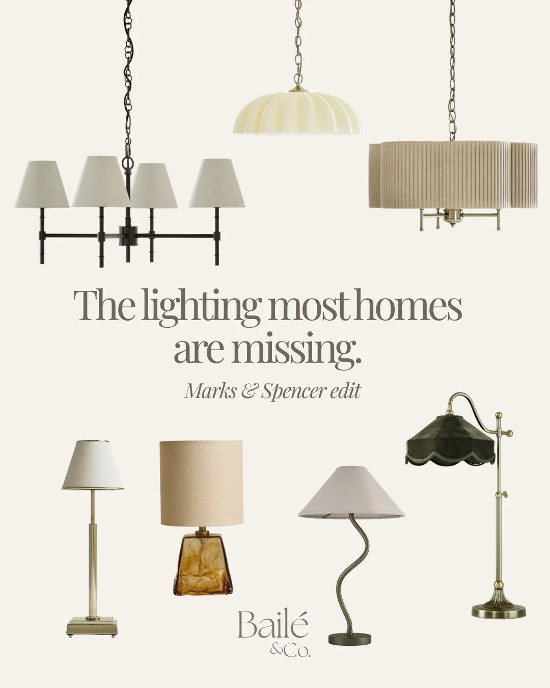 M&amp;S lighting edit 💡 ✨ 

Most homes don&rsquo;t have a lighting problem - they have a layering problem.

Everything relies on one main light, which is usually too harsh, too central, and doing too much.

The shift isn&rsquo;t adding more - but it