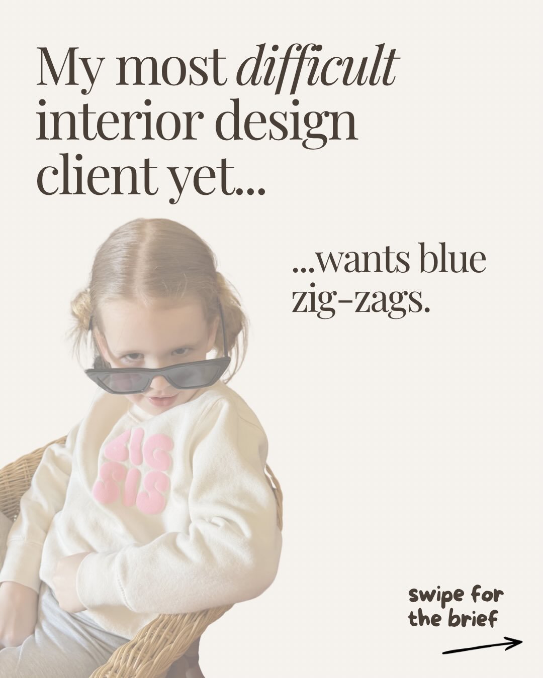 ‼️ My most difficult client yet. 

I thought I&rsquo;d seen it all, until my 4 year old gave me the brief for her bedroom. Blue zigzags. Non-negotiable. 

I&rsquo;ve got a feeling this is going to be a pretty challenging project. 

Swipe for the brie