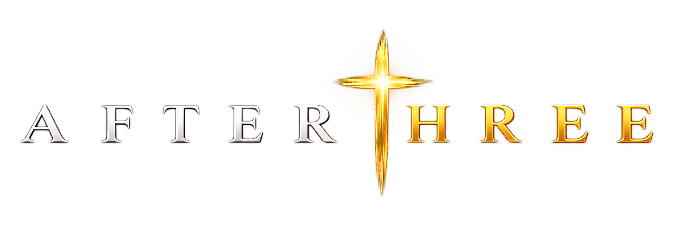 After Three horizontal logo: After Three Christian music collective logo featuring a gold cross between the words After and Three.