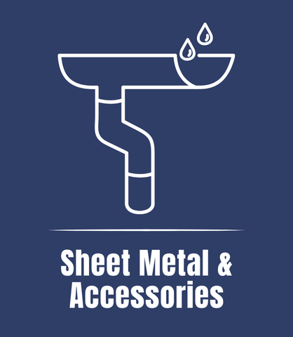 Icon of a drain pipe with water drops and the text 'Sheet Metal & Accessories'.