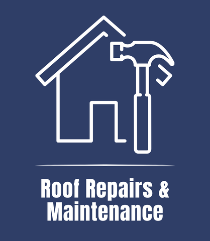 Icon of a house with a hammer next to it, representing roof repairs and maintenance.