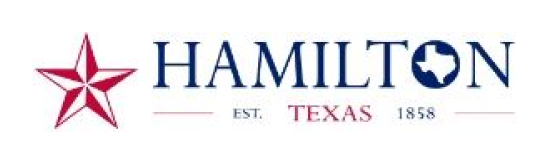 Logo with a red star, the word 'Hamilton' with a cross inside the letter 'O', and text indicating 'Est. Texas 1858'.