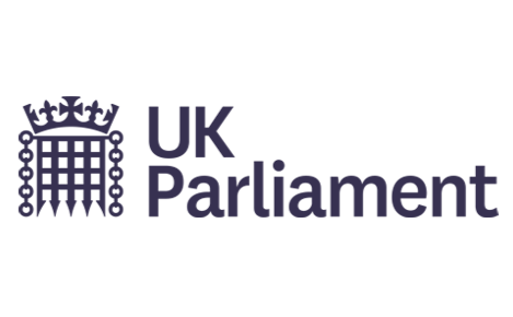 UK Parliament logo with crown and grid design.
