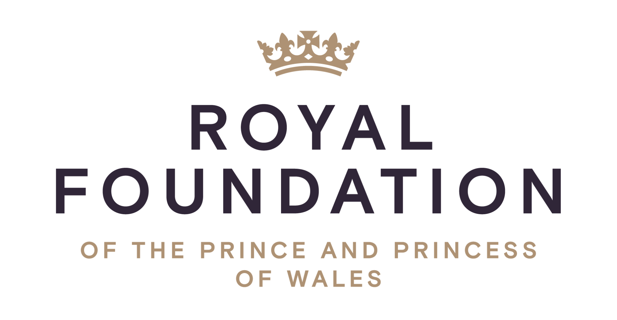 Logo of the Royal Foundation of the Prince and Princess of Wales featuring a crown and textual elements.