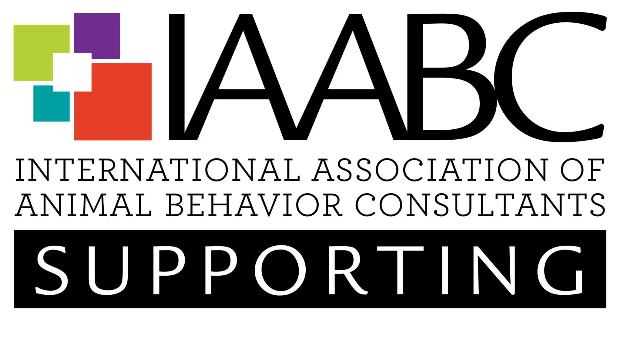 Logo for IAABC International Association of Animal Behavior Consultants with colorful squares and black text supporting.